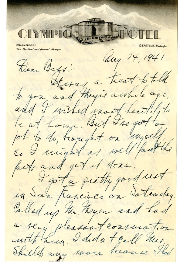 Letter from Harry S. Truman to Bess W. Truman