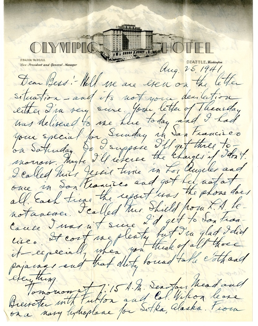 Letter from Harry S. Truman to Bess W. Truman