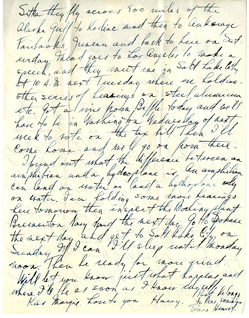 Letter from Harry S. Truman to Bess W. Truman