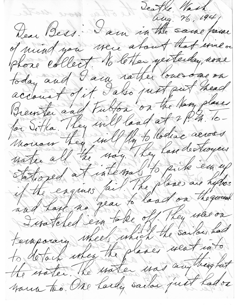 Letter from Harry S. Truman to Bess W. Truman