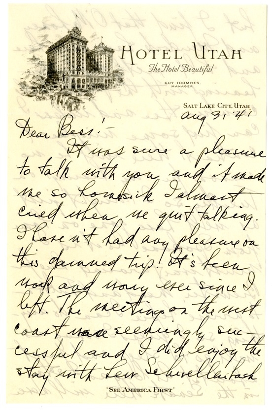 Letter from Harry S. Truman to Bess W. Truman