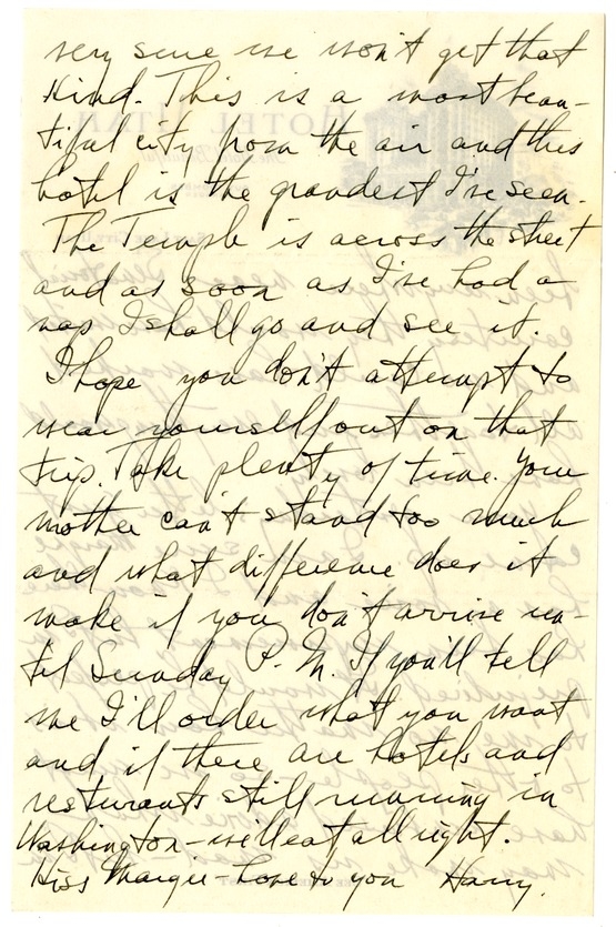 Letter from Harry S. Truman to Bess W. Truman