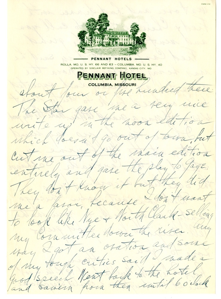 Letter from Harry S. Truman to Bess W. Truman