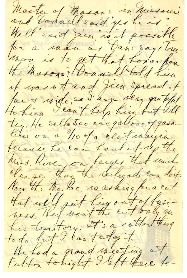 Letter from Harry S. Truman to Bess W. Truman