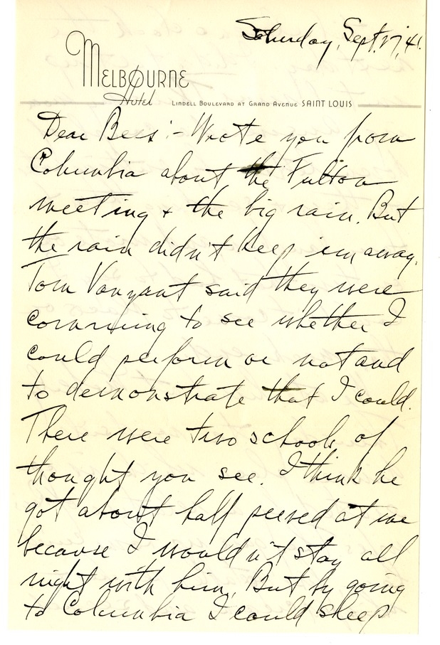 Letter from Harry S. Truman to Bess W. Truman