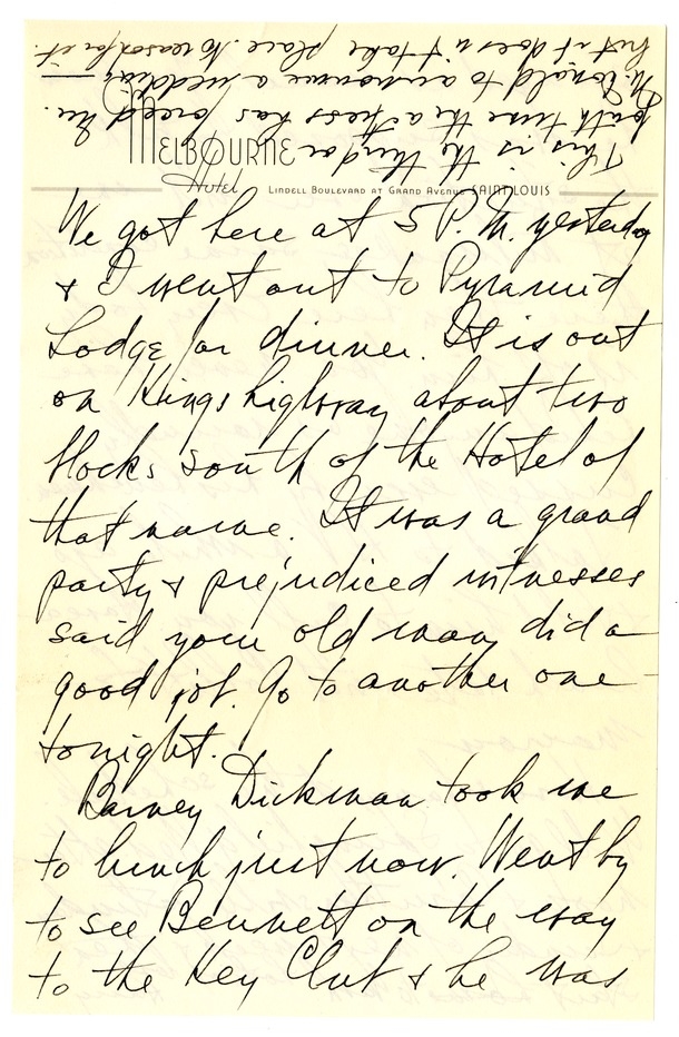 Letter from Harry S. Truman to Bess W. Truman