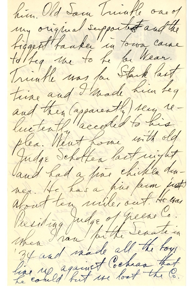 Letter from Harry S. Truman to Bess W. Truman