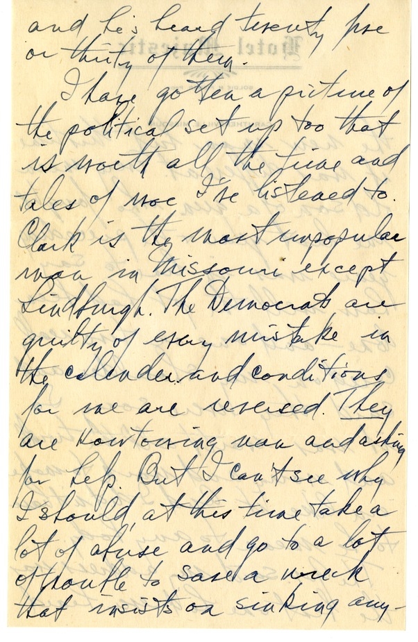 Letter from Harry S. Truman to Bess W. Truman