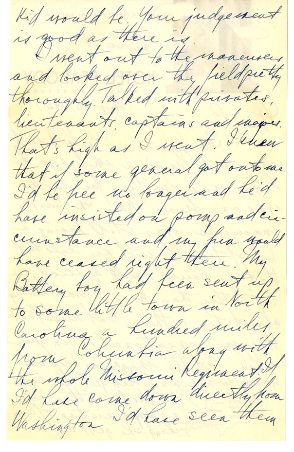 Letter from Harry S. Truman to Bess W. Truman