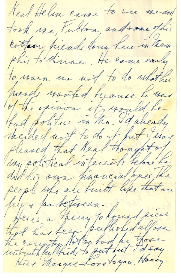 Letter from Harry S. Truman to Bess W. Truman