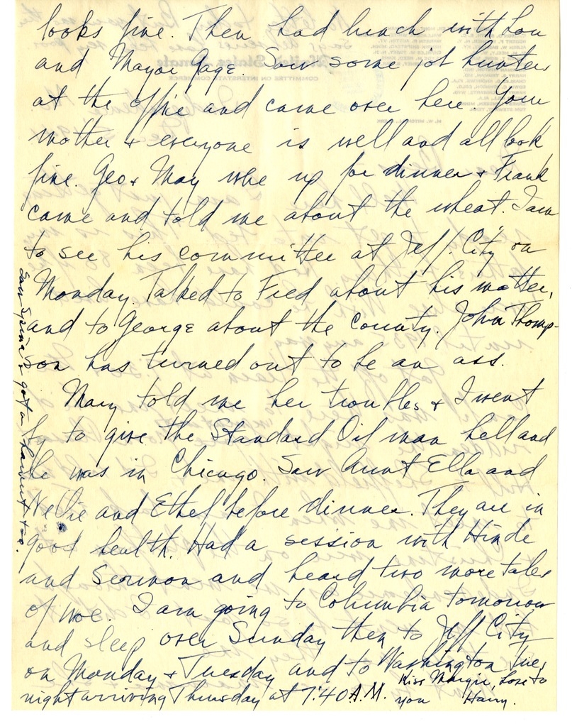 Letter from Harry S. Truman to Bess W. Truman