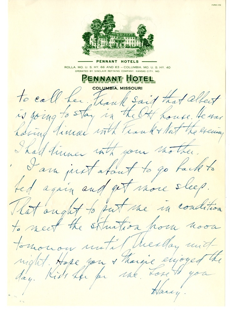 Letter from Harry S. Truman to Bess W. Truman