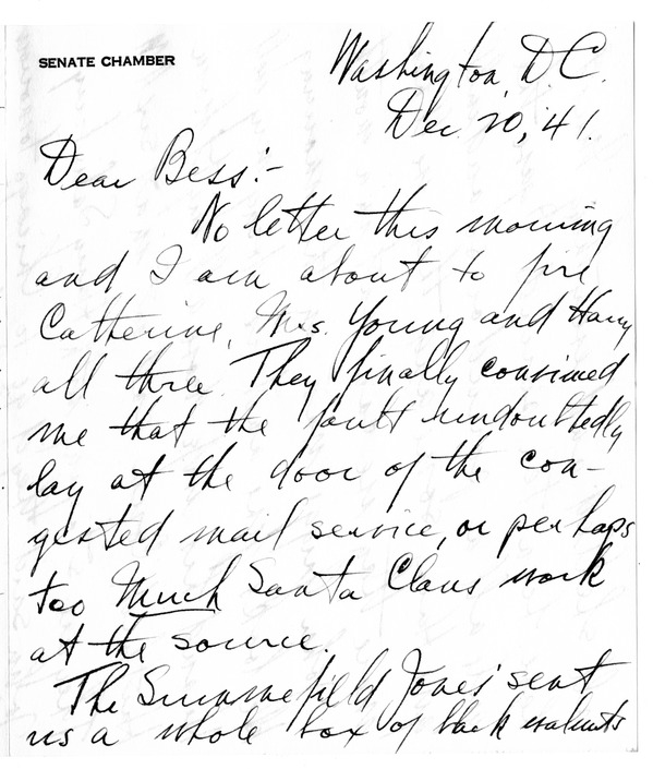 Letter from Harry S. Truman to Bess W. Truman