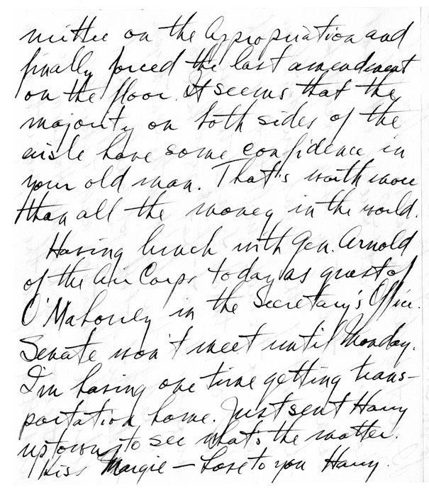 Letter from Harry S. Truman to Bess W. Truman