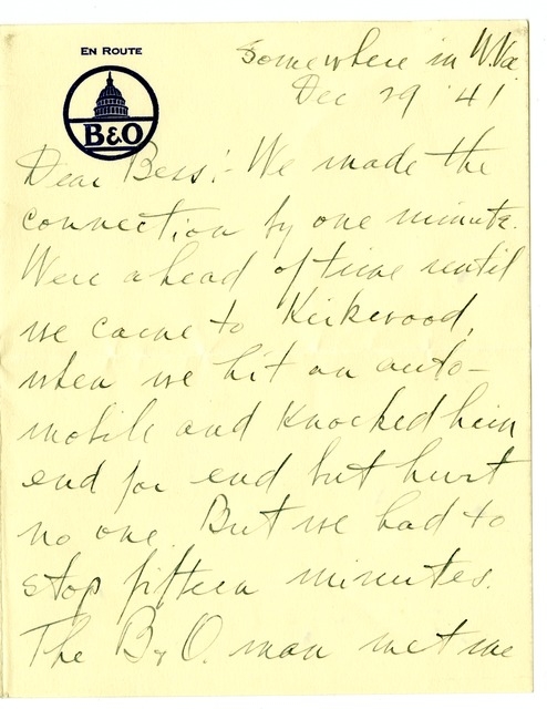 Letter from Harry S. Truman to Bess W. Truman