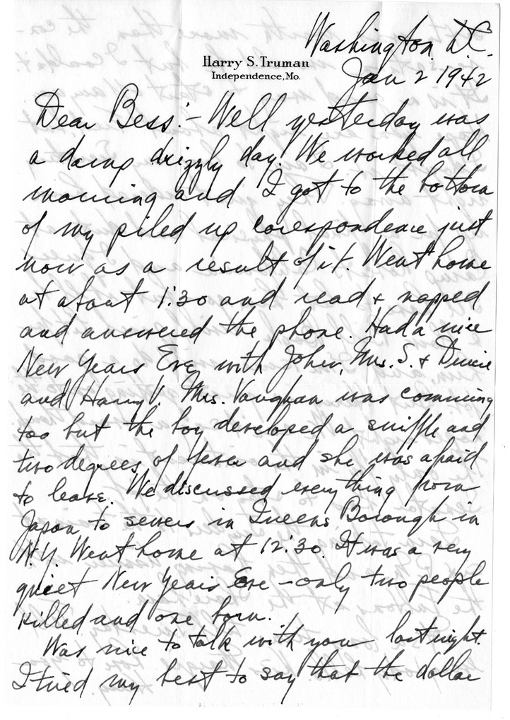 Letter from Harry S. Truman to Bess W. Truman