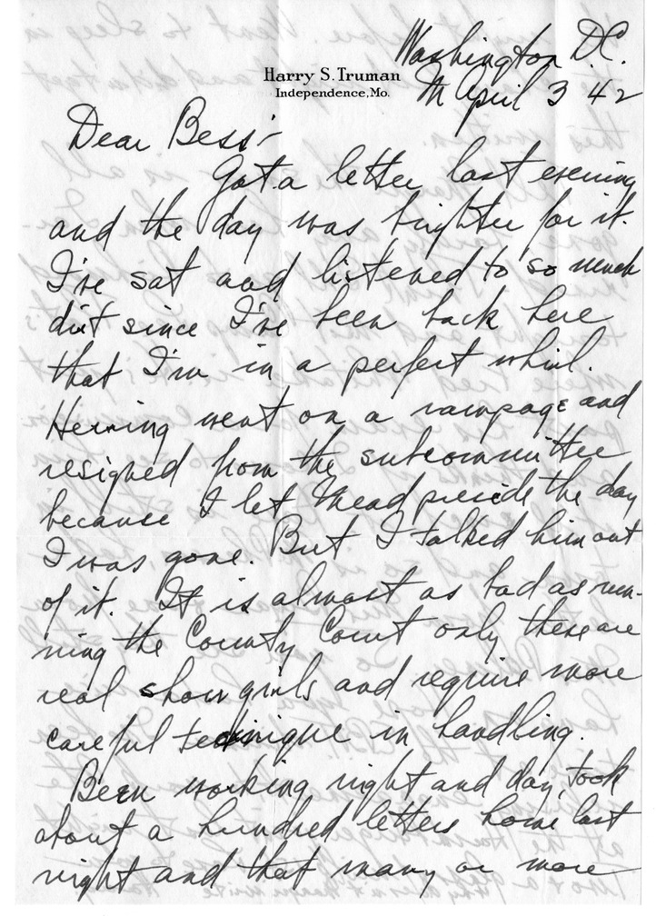 Letter from Harry S. Truman to Bess W. Truman