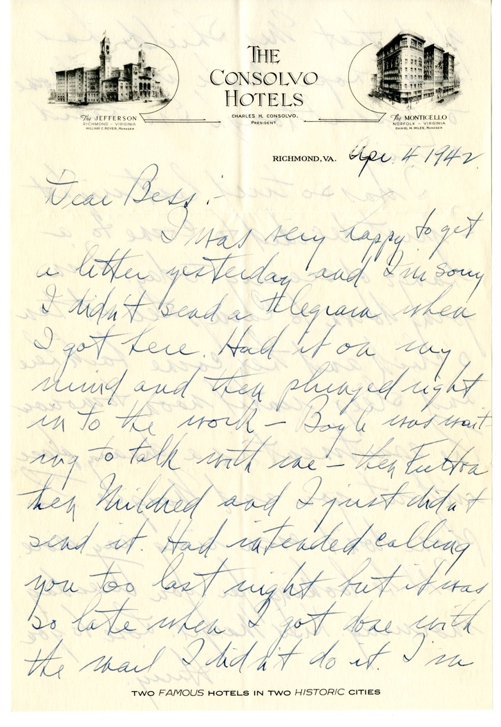 Letter from Harry S. Truman to Bess W. Truman