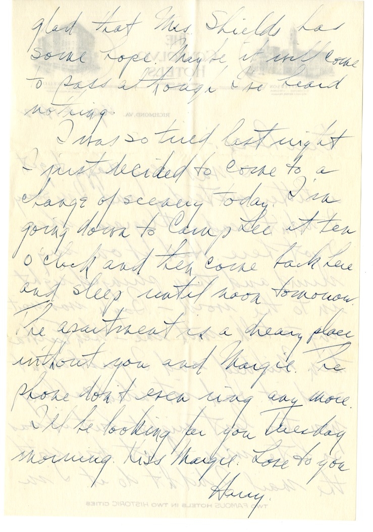 Letter from Harry S. Truman to Bess W. Truman