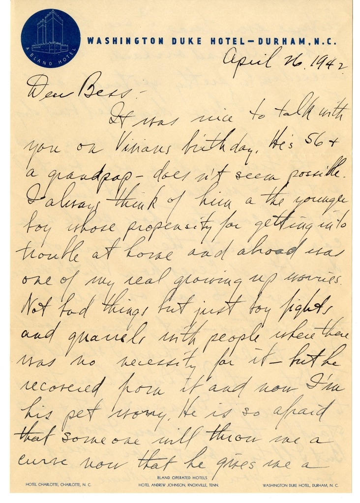 Letter from Harry S. Truman to Bess W. Truman