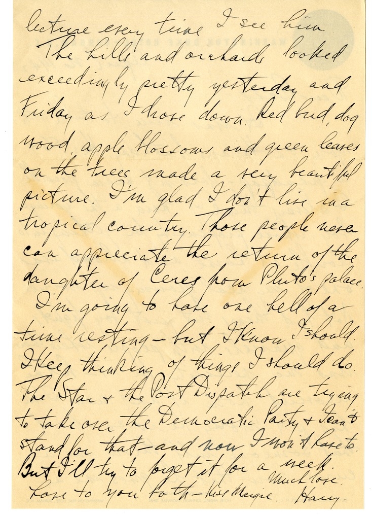 Letter from Harry S. Truman to Bess W. Truman