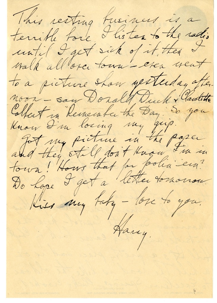 Letter from Harry S. Truman to Bess W. Truman