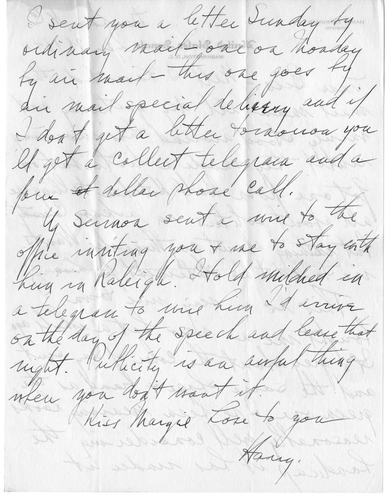 Letter from Harry S. Truman to Bess W. Truman