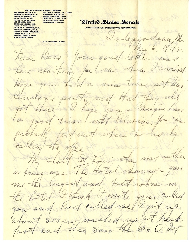 Letter from Harry S. Truman to Bess W. Truman