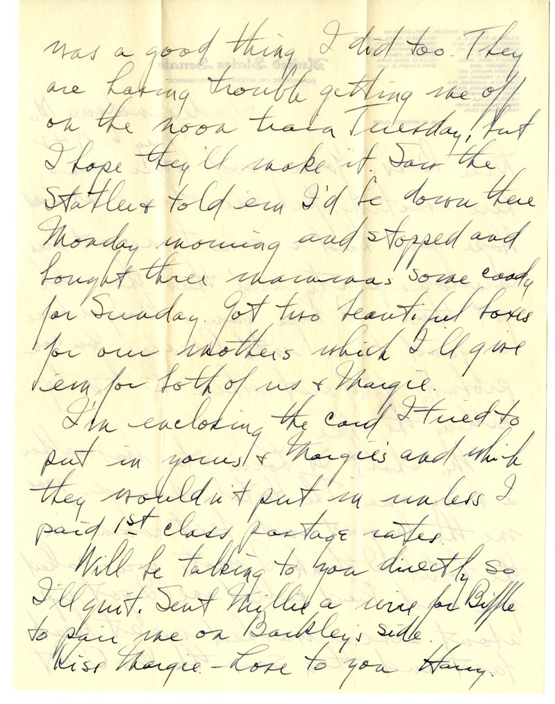 Letter from Harry S. Truman to Bess W. Truman