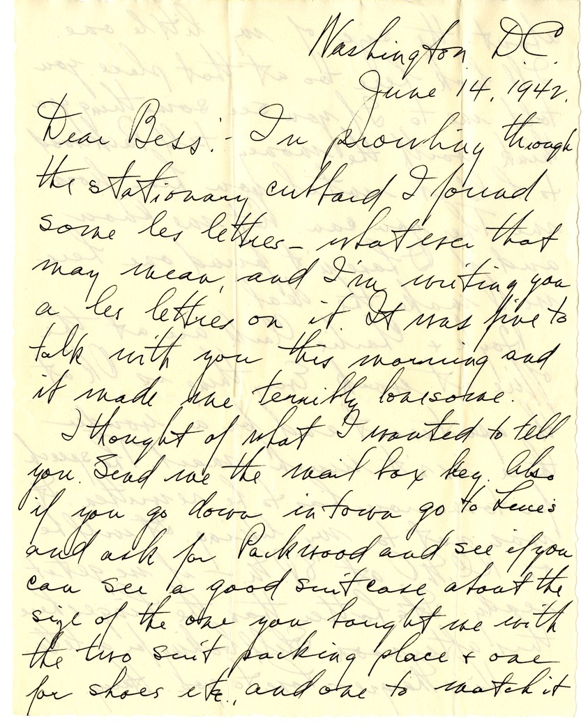 Letter from Harry S. Truman to Bess W. Truman