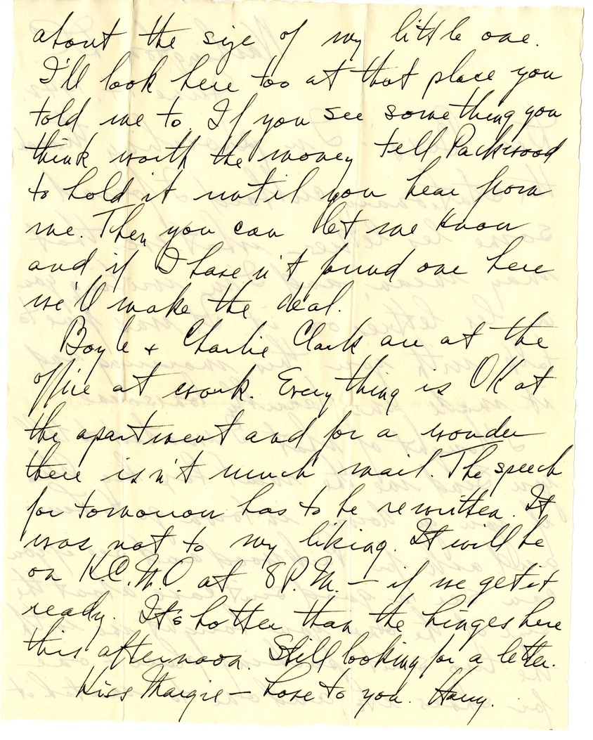 Letter from Harry S. Truman to Bess W. Truman