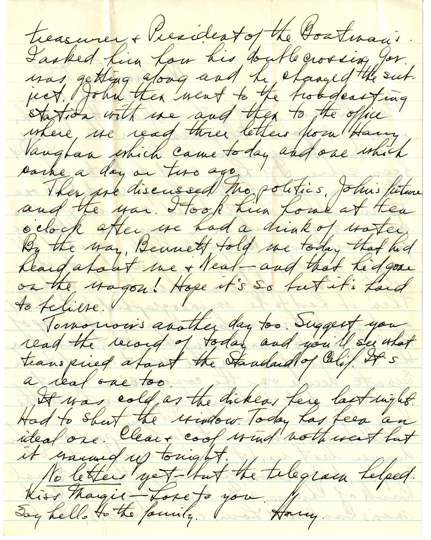 Letter from Harry S. Truman to Bess W. Truman