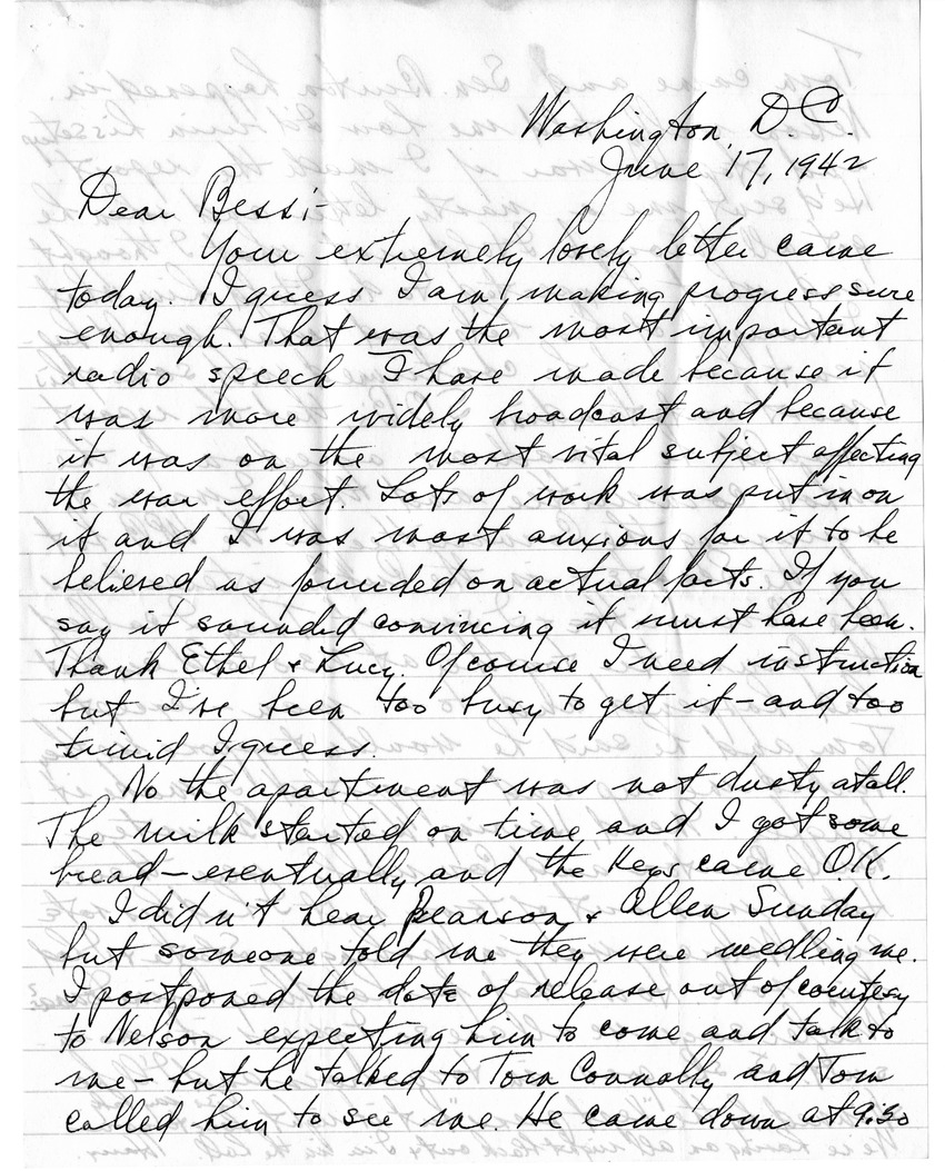 Letter from Harry S. Truman to Bess W. Truman