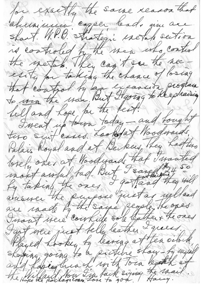 Letter from Harry S. Truman to Bess W. Truman