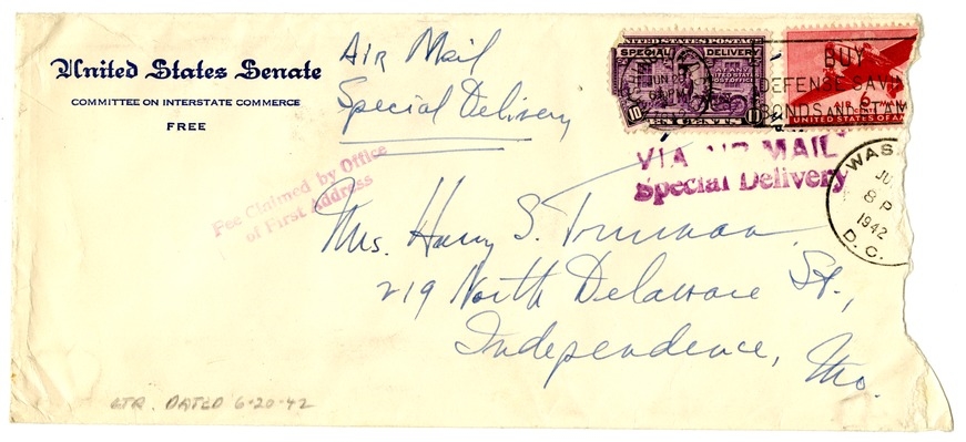 Letter from Harry S. Truman to Bess W. Truman