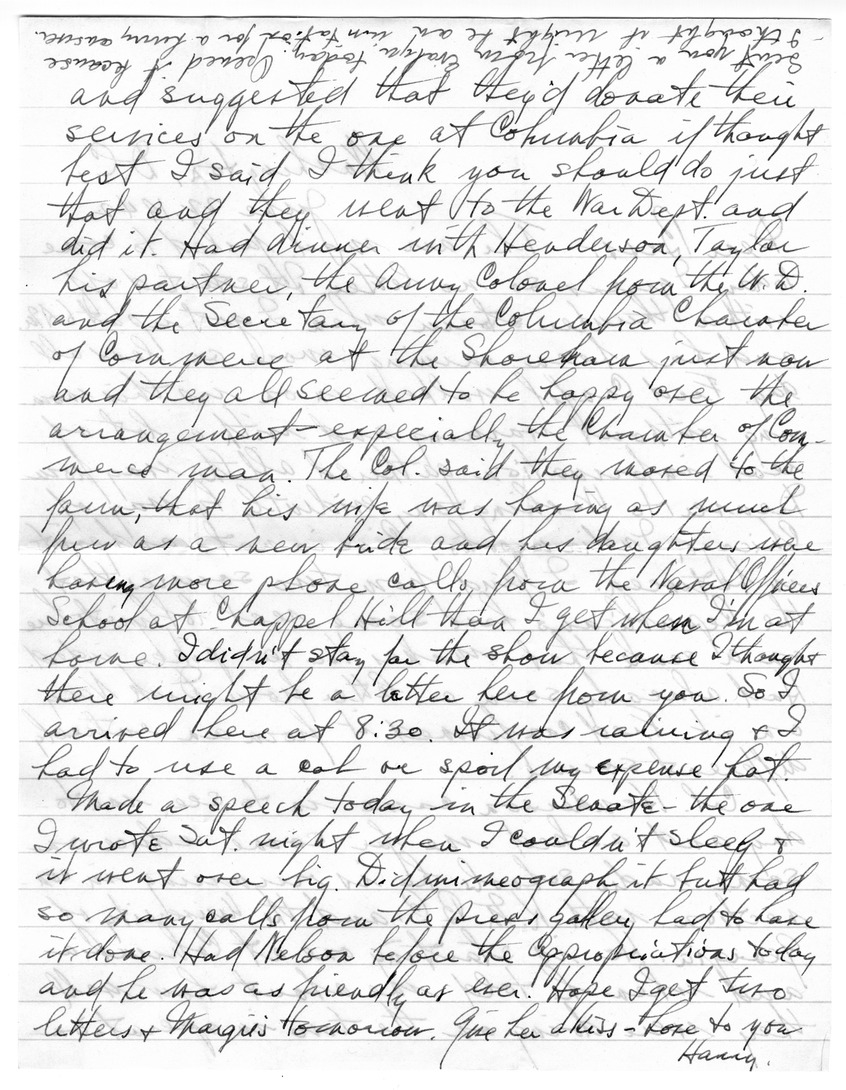 Letter from Harry S. Truman to Bess W. Truman