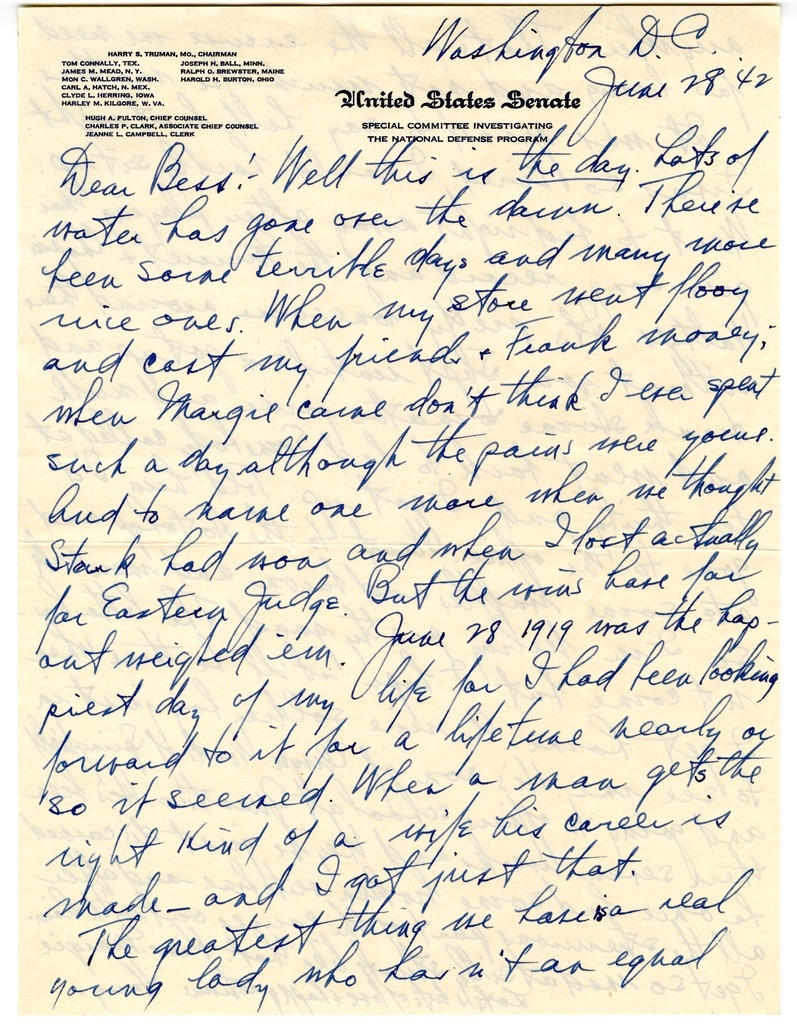 Letter from Harry S. Truman to Bess W. Truman