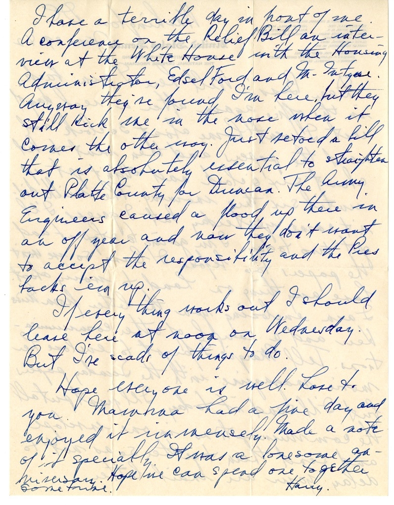 Letter from Harry S. Truman to Bess W. Truman