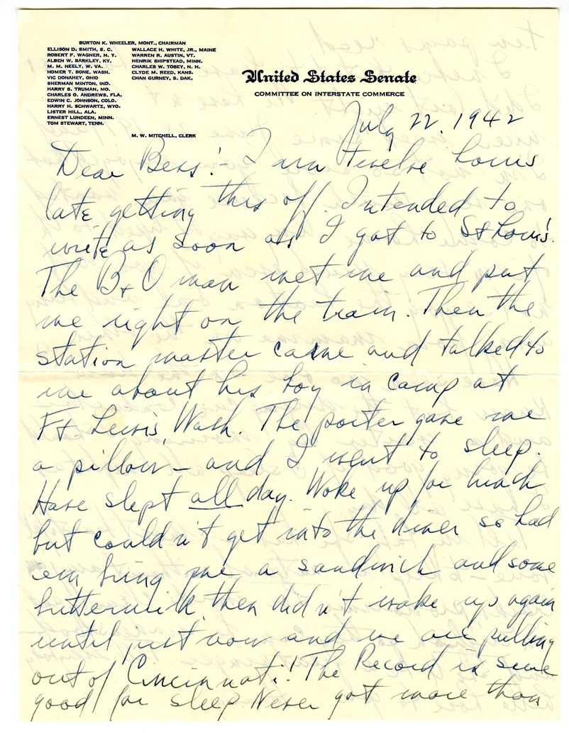 Letter from Harry S. Truman to Bess W. Truman