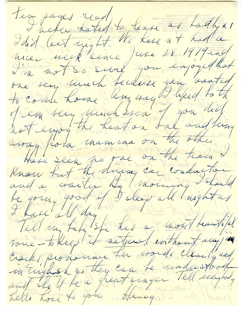 Letter from Harry S. Truman to Bess W. Truman