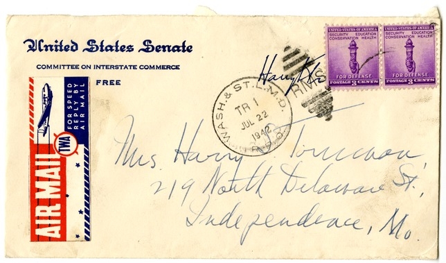 Letter from Harry S. Truman to Bess W. Truman