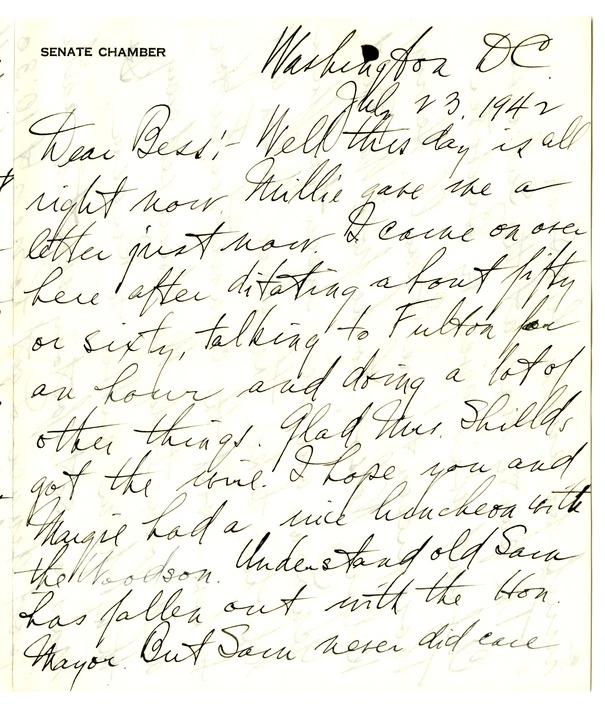 Letter from Harry S. Truman to Bess W. Truman