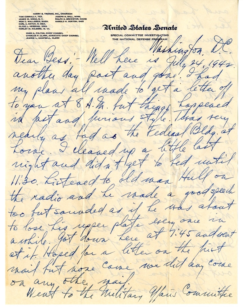 Letter from Harry S. Truman to Bess W. Truman