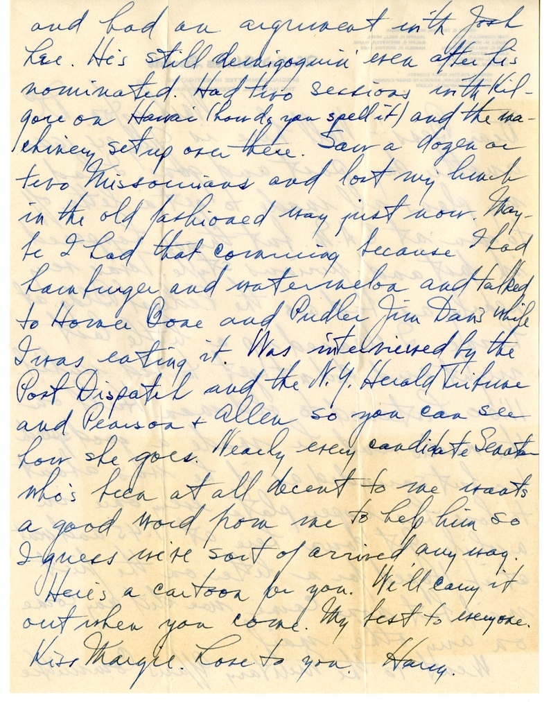 Letter from Harry S. Truman to Bess W. Truman