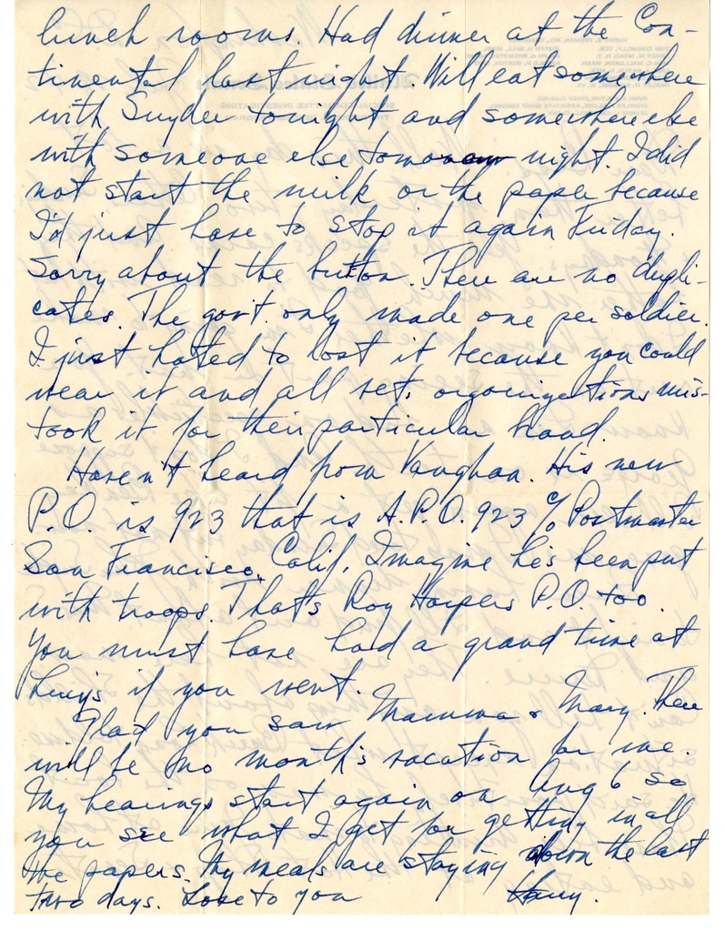 Letter from Harry S. Truman to Bess W. Truman