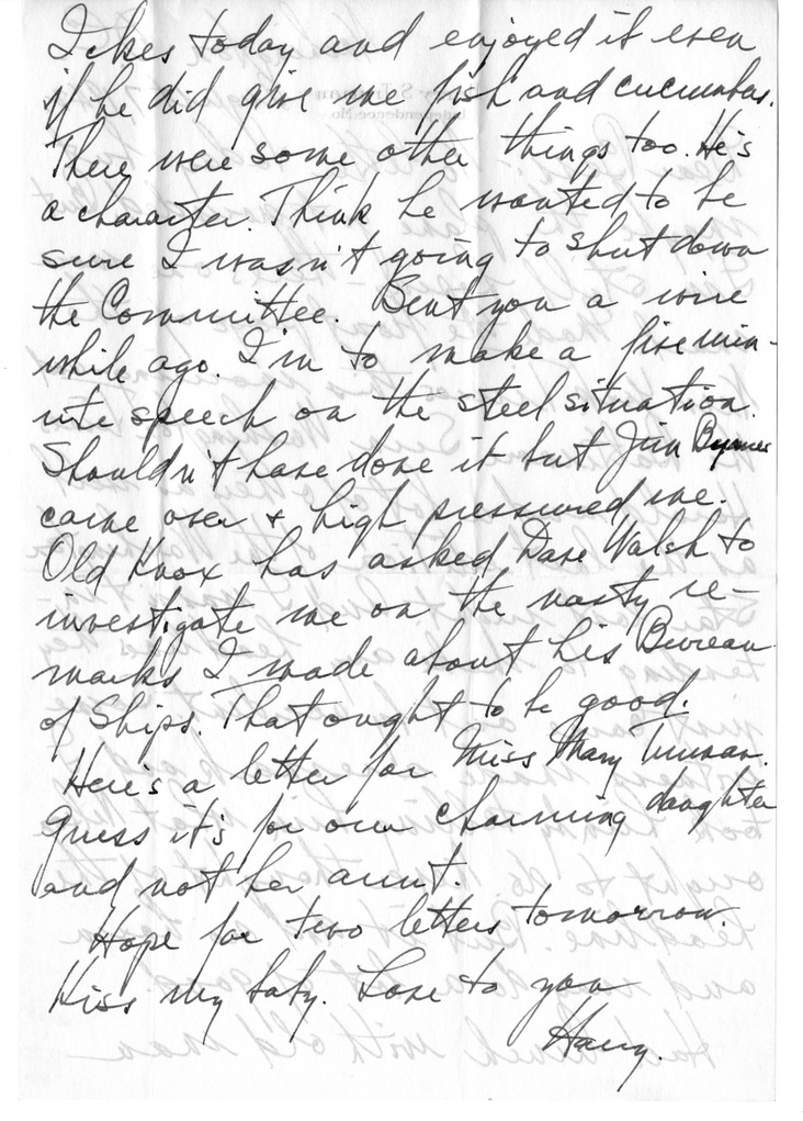 Letter from Harry S. Truman to Bess W. Truman