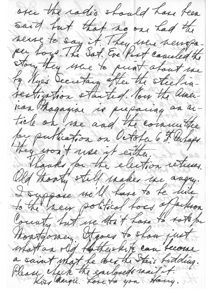 Letter from Harry S. Truman to Bess W. Truman