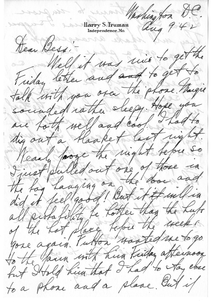 Letter from Harry S. Truman to Bess W. Truman