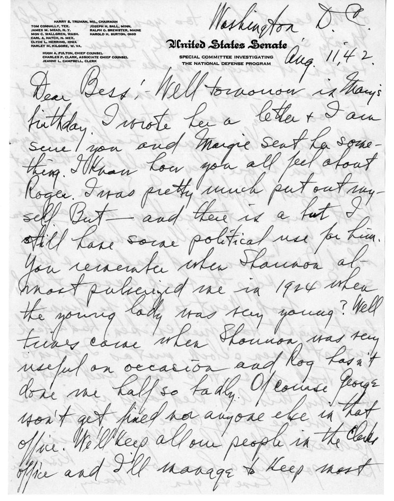 Letter from Harry S. Truman to Bess W. Truman