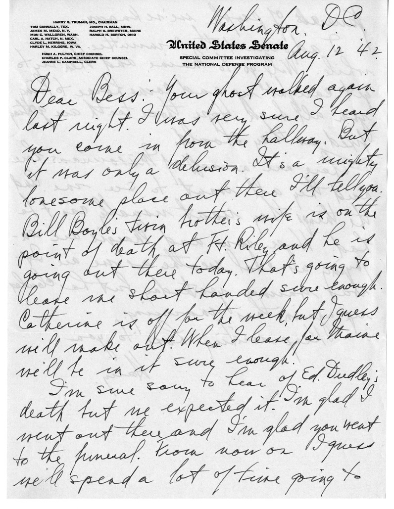 Letter from Harry S. Truman to Bess W. Truman